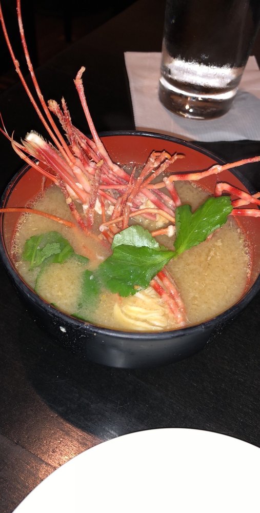 Miso soup with a shrimp head
